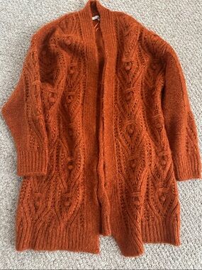 Anthropologie Burnt Orange Cable-Knit Open Cardigan